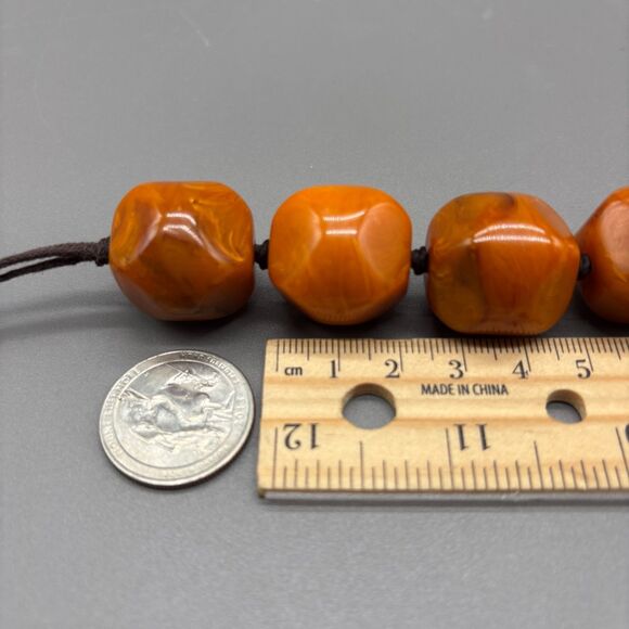 Vintage Butterscotch Bakelite Chunky Faceted Catalin Bead Necklace Marbled 19" - Picture 3 of 11